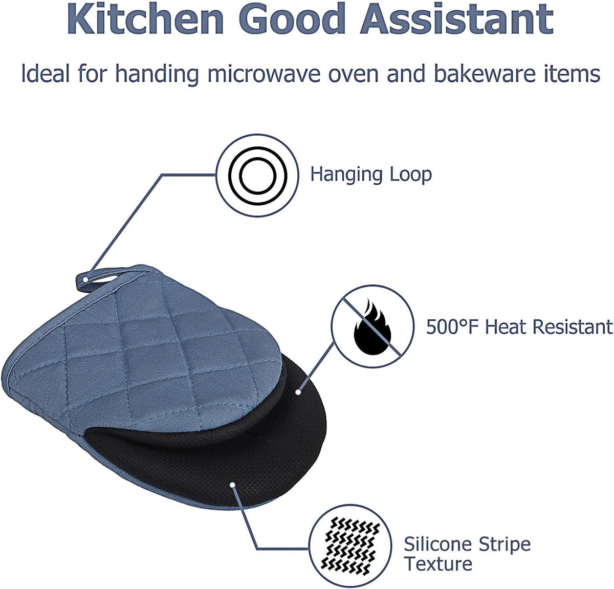 Goldmeet Mini Oven Mitts 2-Pack, 7"x5.5", 500°F Silicone Grip, Gray