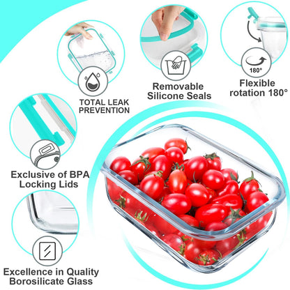 VERONES 5 Pack 36 OZ Glass Meal Prep Containers, Airtight Glass Lunch Containers Set, Glass Food Storage Containers with Lids,Exclusive of BPA, for Microwave, Oven, Freezer & Dishwasher Friendly,Grey