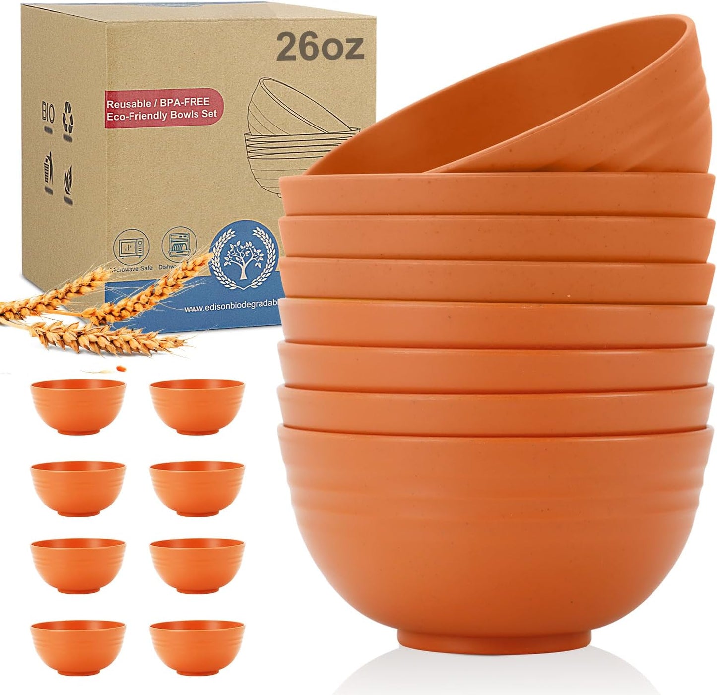 Wheat Straw Bowl Sets,8 PCS Unbreakable Cereal Bowl 26 OZ,Microwave and Dishwasher Safe Bowls,Bowl Sets for Camping and Picnic BPA Free Colorful Salad Bowls for Serving Soup,Oatmeal and Fruit Etc…