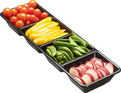 Plasticpro 4 Sectional Rectangle Plastic Serving Tray/Platter (2, Black)