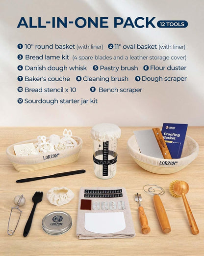 Banneton Proofing Basket Set, Sourdough Bread Baking Supplies (Plastic)