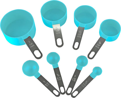 Batter Bowl With Pour Spout, Non-Slip Base,Space Saving Detachable Handle with Lid, Mixing with Measuring Spoons and Cups 2 QT Heavy Duty BPA-Free Microwave & Dishwasher Safe (Turquoise)