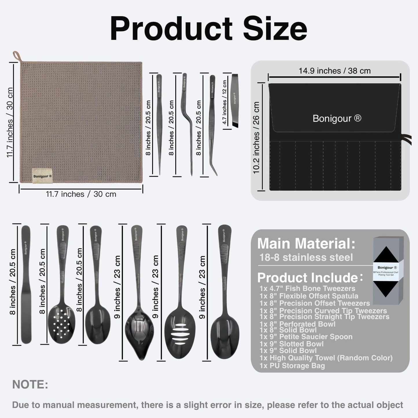 | Plating Tools Culinary Set | 11 Piece Professional Chef Plating Tools Pro Kit | Kitchen Plating Utensils | Modernist Cuisine Food Art | Stainless Steel | Black (Black)