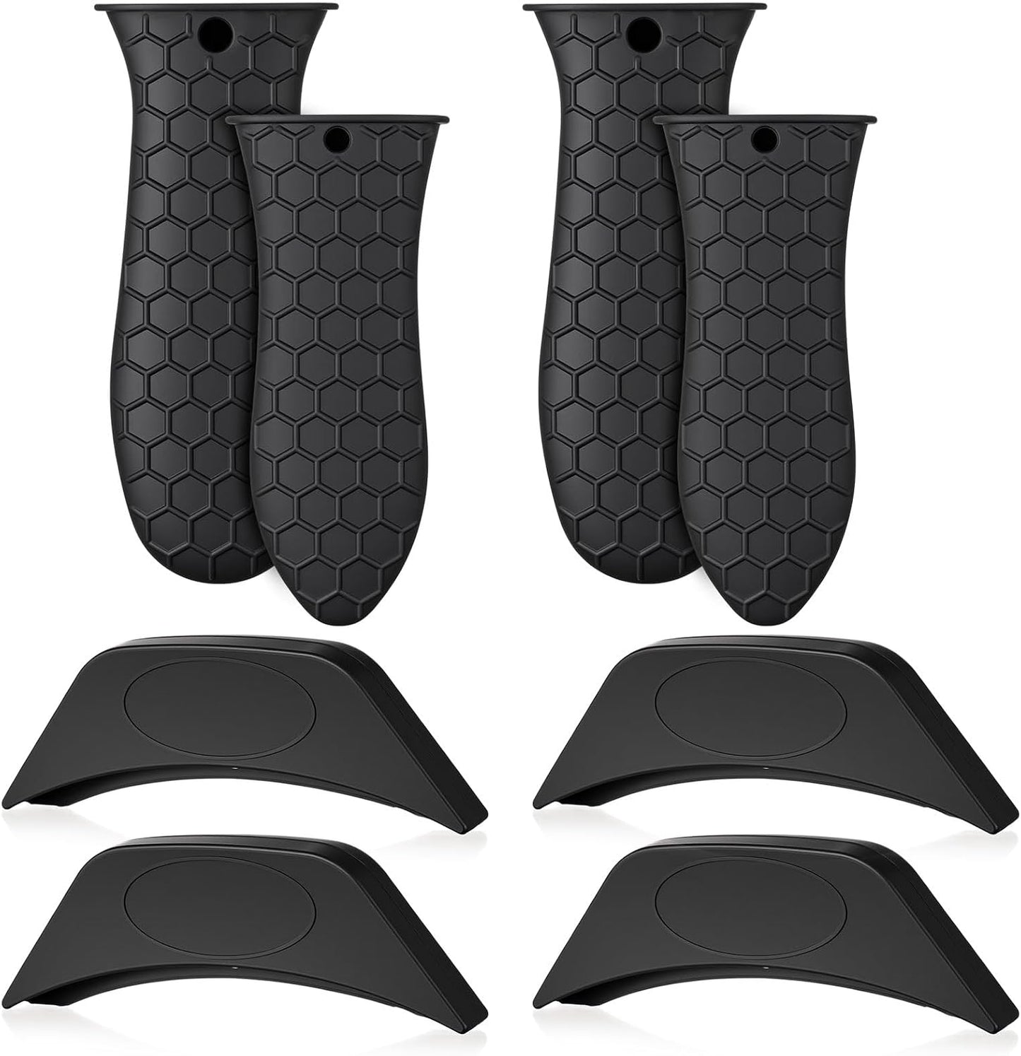 8 Pcs Silicone Pot Holders Set Cast Iron Handle Sleeve Heat Resistant Silicone Non-Slip Pot Handle Covers Small & Large Black for Cast Iron Skillets and Pans