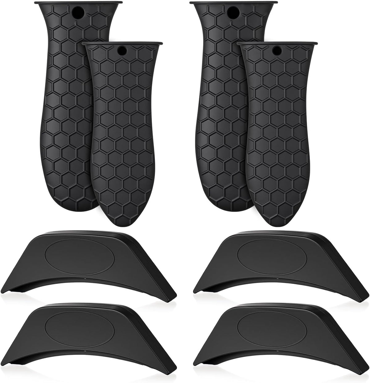 8 Pcs Silicone Pot Holders Set Cast Iron Handle Sleeve Heat Resistant Silicone Non-Slip Pot Handle Covers Small & Large Black for Cast Iron Skillets and Pans