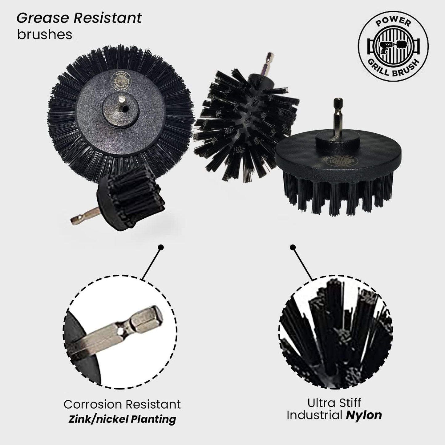 Power Grill Brush - Grill Brush 5 Piece BBQ Cleaning Kit - Nylon Safe Bristle, Wire Free, Safe for All Grates Stainless Steel, Porcelain, Charcoal Smoker Grill Cleaner Scraper, Accessories Outdoor