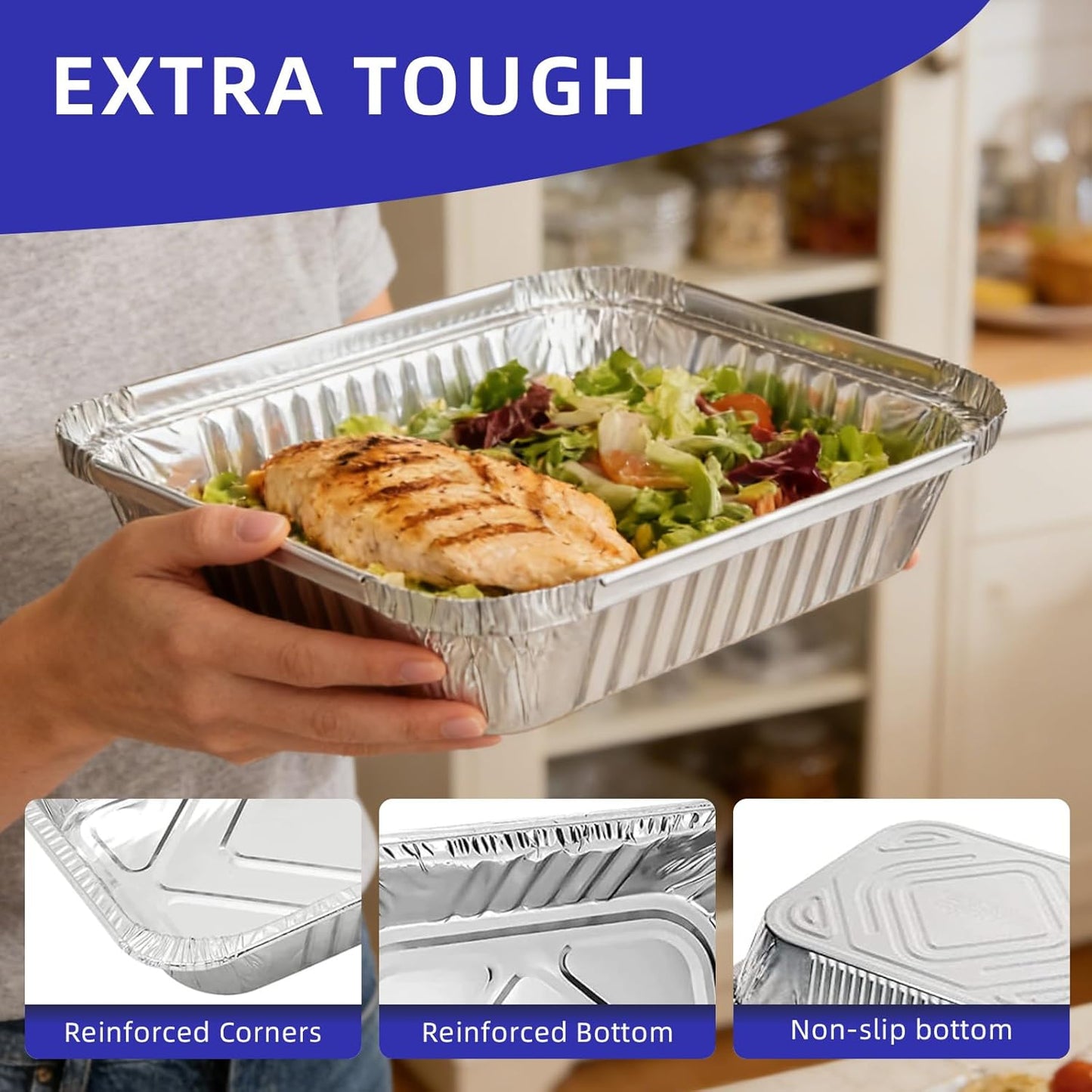 9x13 Aluminum Foil Pans with Lids (25 Pack) - Half Size Disposable Baking Pans, Takeout Container, Leak-Proof Aluminum Trays for Cooking, Baking, Meal Prep, Storage - Oven, Freezer, Grill Safe