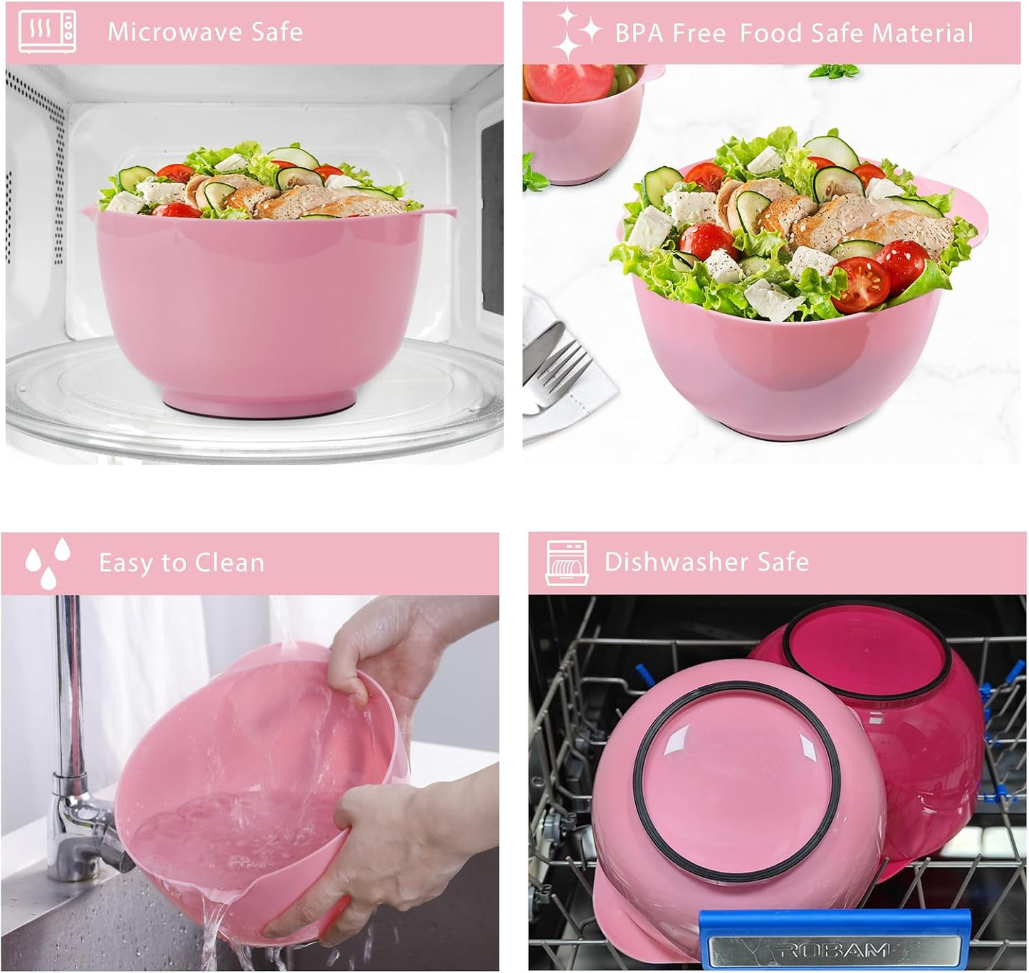 BoxedHome Nesting Plastic Mixing Bowl Set With Pour Spout, Microwave and Dishwasher Safe, BPA free Non-Slip Base, Set of 4 Size 1.7, 2.5, 3.5 and 4.5qt, Great for Prepping, Baking, Cooking (Dark Blue)