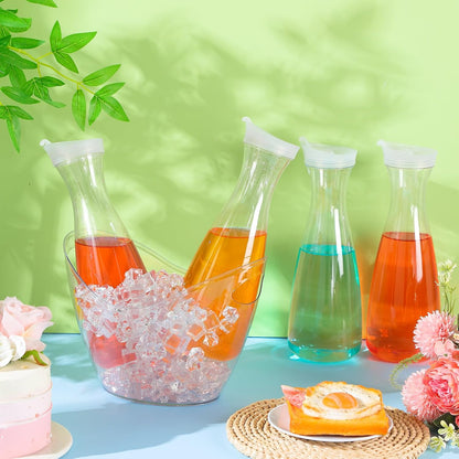 Funnymoom 6 Pcs Acrylic Ice Bucket for Parties 4l Oval Beverage Tub 47 oz Plastic Water Carafes with Lids Plastic Pitcher for Champagne Beer Wine Cocktail Iced Tea Pool Party(Clear)