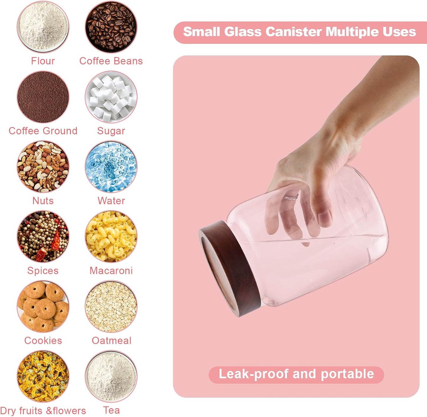 6 pc Glass Spice jars Glass Jars with Screw Lid 5 oz Acacia Wood Glass Herb Sugar Coffee Bean Ground Container Food Storage Canister for Candy Pantry Tea Seasoning Meal Prep Snack (6*150ml(5oz))