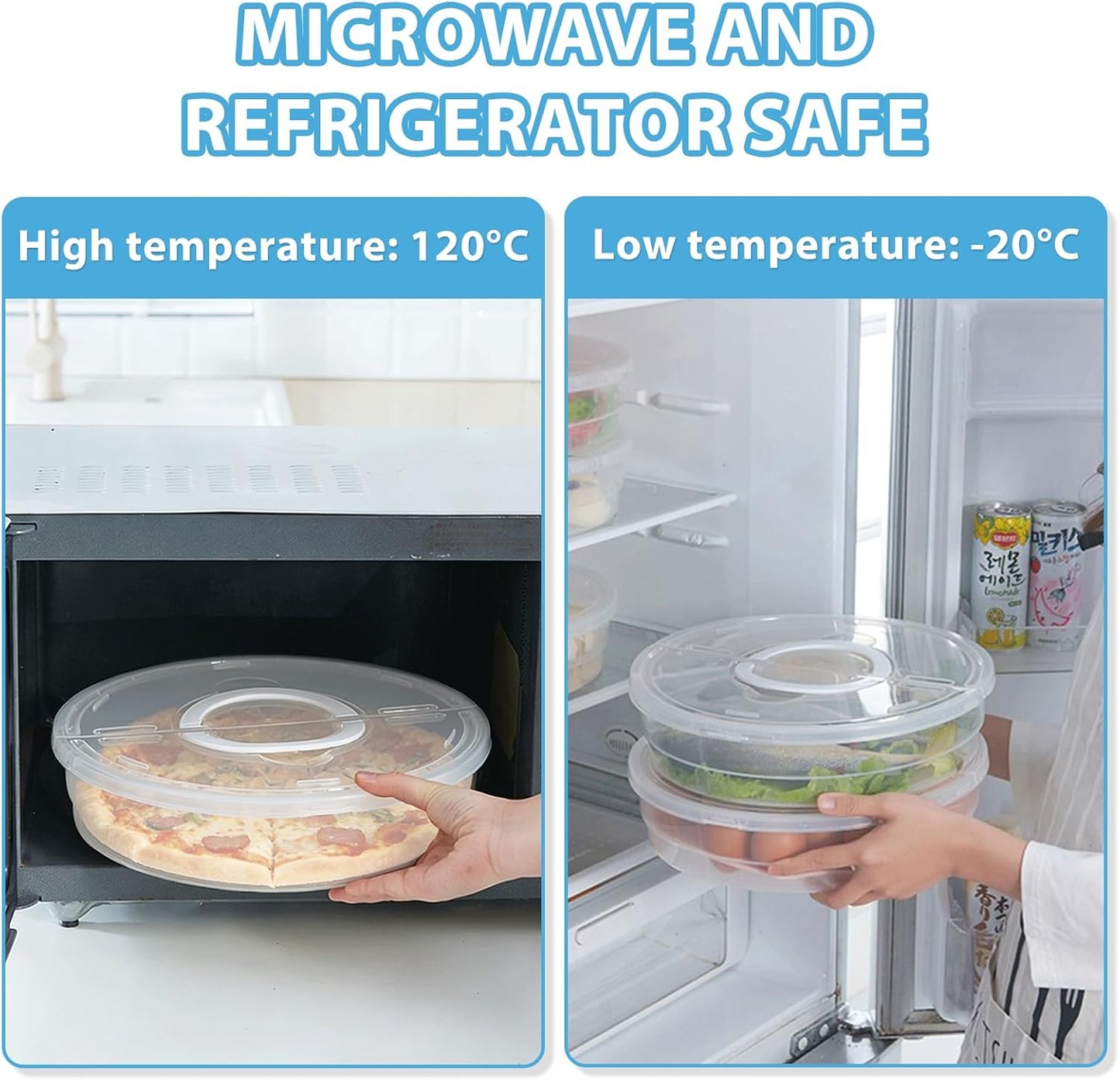 Pie Carrier With Lid and Handle, 12IN Stackable Pie Carriers for Transport with Double-Layer Divider, Airtight Pizza Saver for Leftover Pizza, Pie, Cake (3PC)