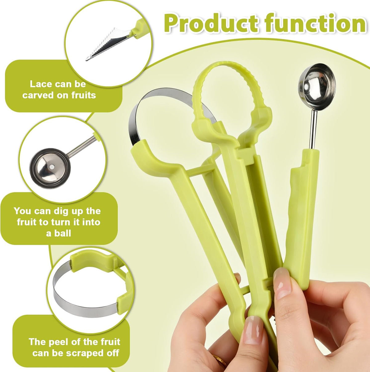 4 in1 Melon Baller Scoop Set, Fruit Baller Scoop.