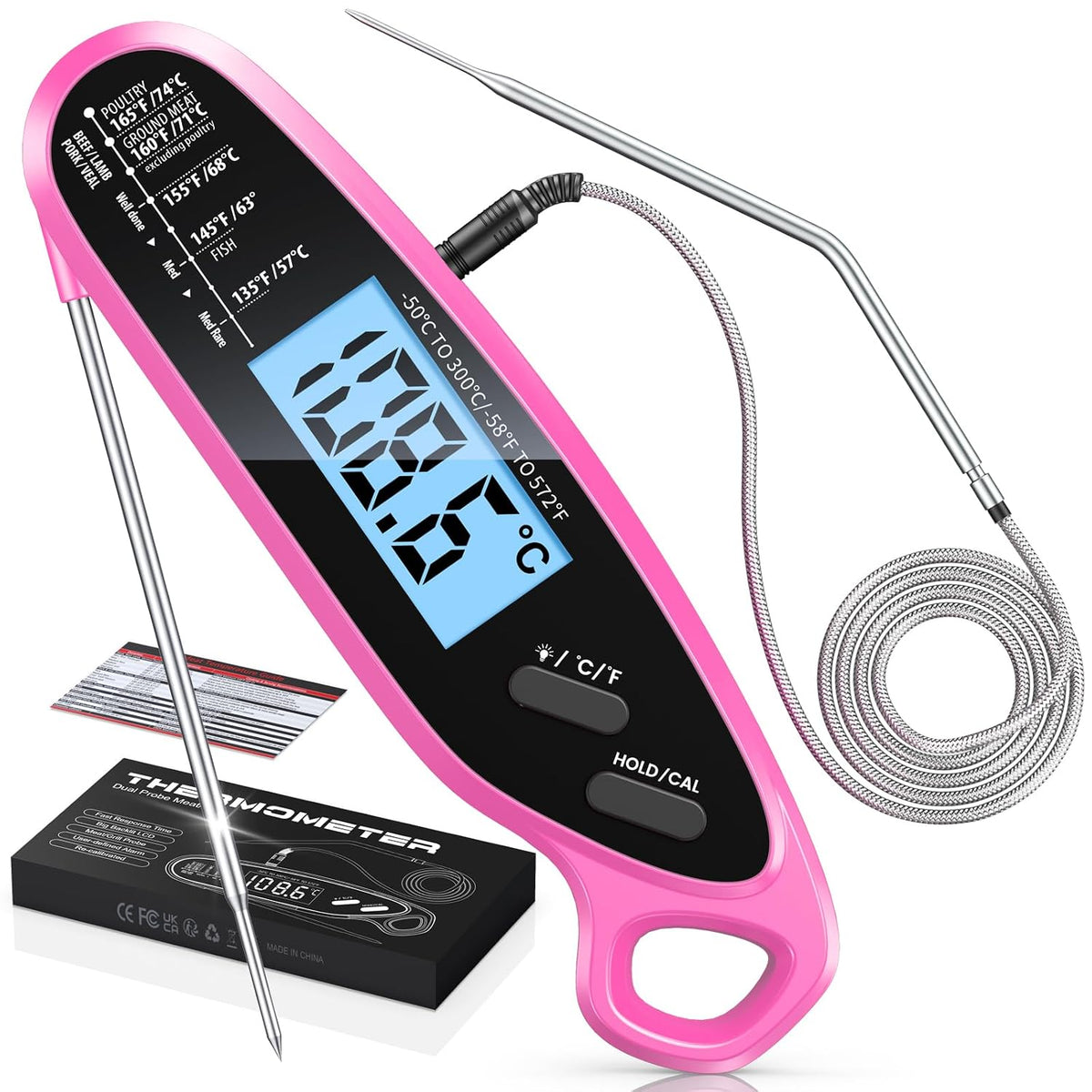 Instant Read Meat Thermometer Digital for Cooking with Dual Probe
