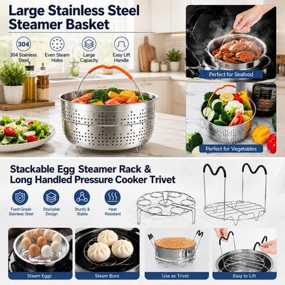 Accessories for Instant Pot, 73 PCS Accessories for Pressure Cooker for 5/6/8 Qt Electric Pressure Cooker -2 Steamer Baskets, Steamer Rack, Non-stick Springform Pan, Egg Rack