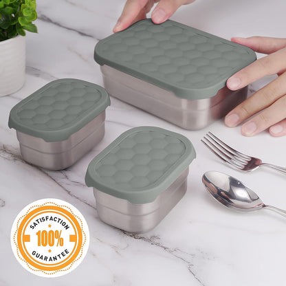 Tanjiae Small (1 CUP) Stainless Steel Snack Containers for Kids | Easy Open Leak Proof Food Containers with Silicone Lids - Perfect Metal Toddler Lunch Box for Daycare and School (8oz)