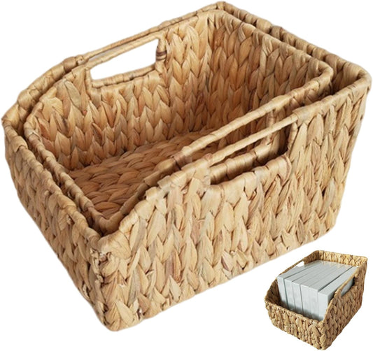 2Pcs Woven Basket, Water Hyacinth Wicker Storage Basket with Build-in Handle Rustic Pantry Baskets Organizer for Kitchen Shelves Organizing..