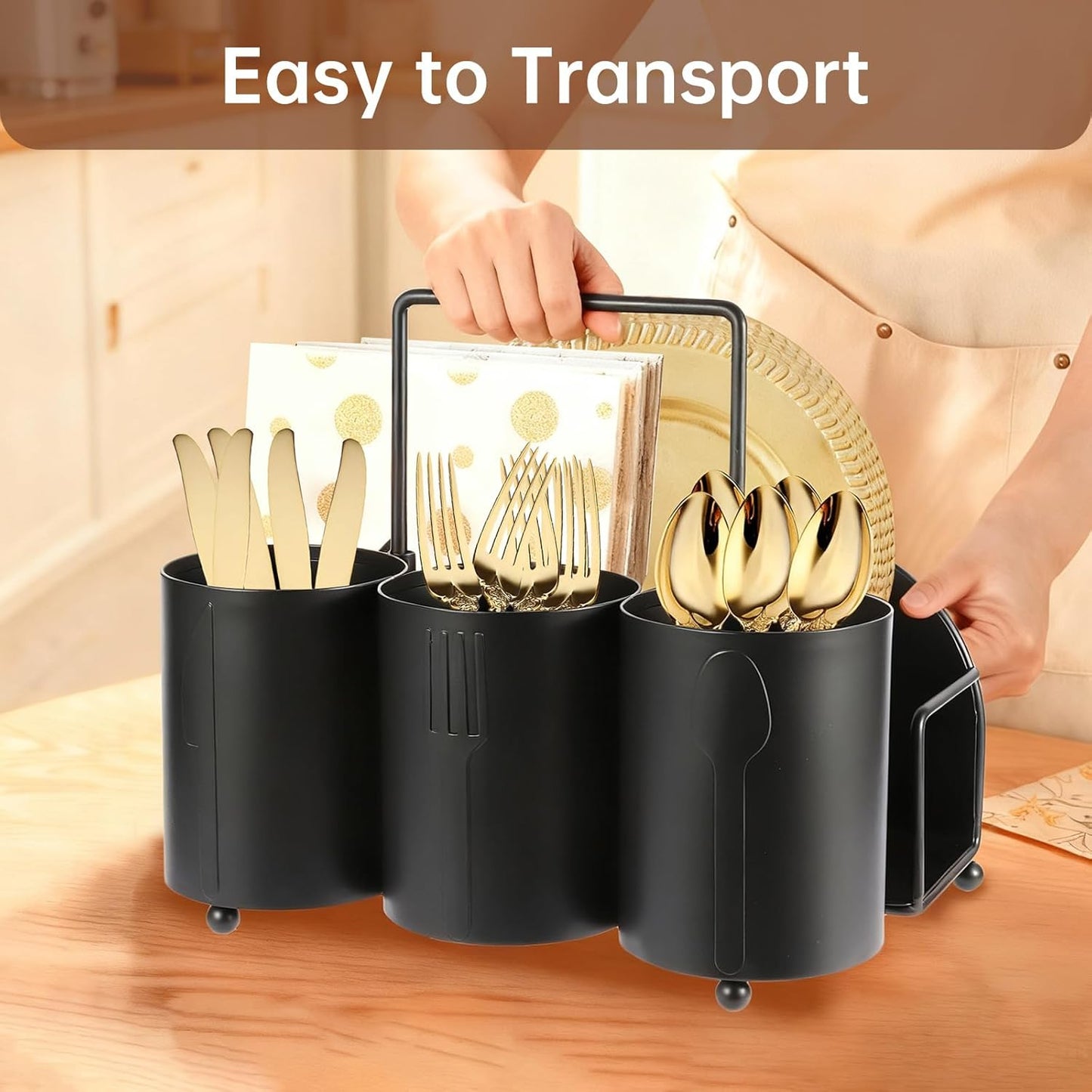 NelyBet Utensil Caddy Silverware Holder Fork Spoon Napkin Paper Plate Organizer Metal Utensil Holder Cutlery Flatware Organizers for Party Kitchen Countertop Camping Picnic - Black Mesh