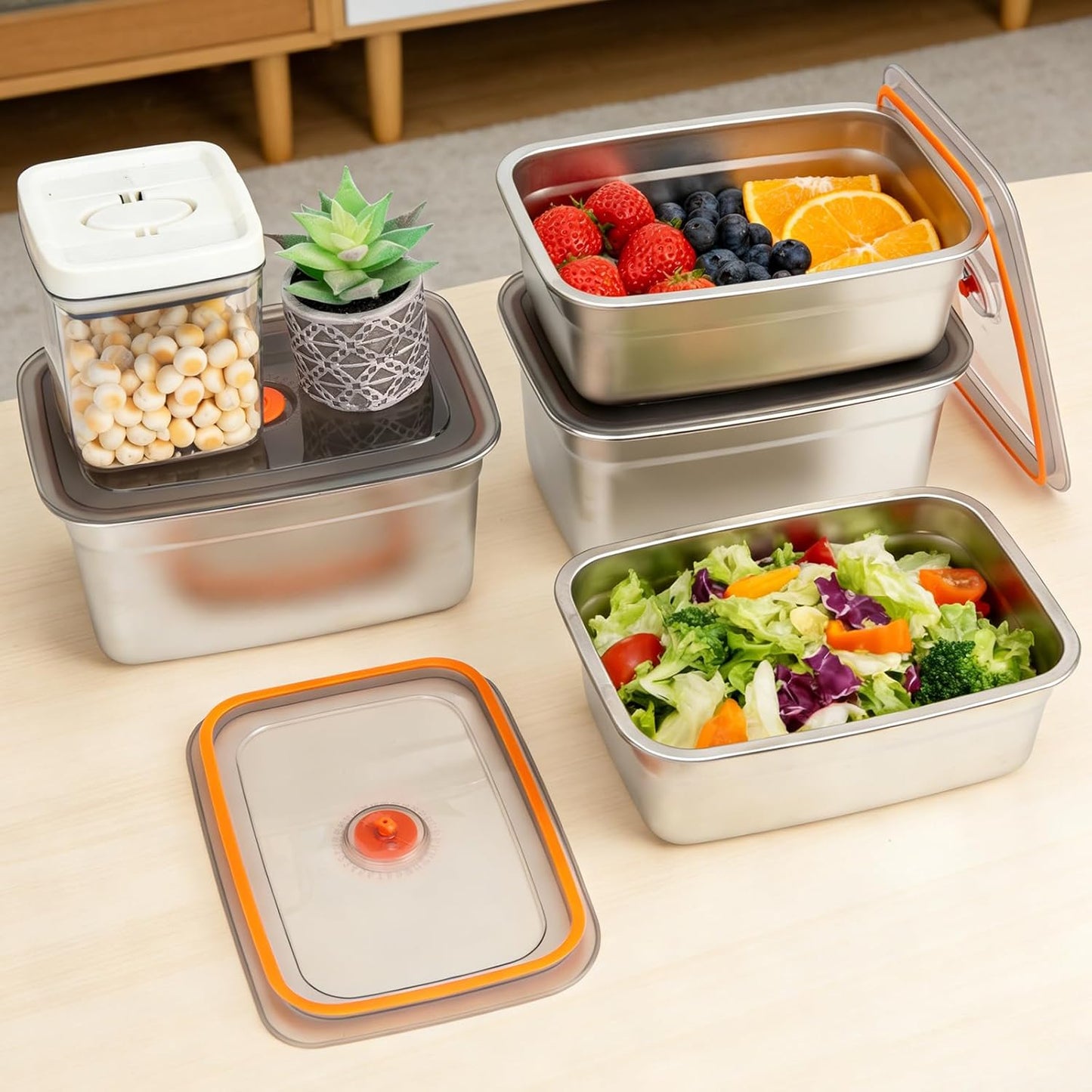 2 PCS Stainless Steel Food Storage Containers(67oz) with Lids Leak Proof & Airtight | Stainless steel freezer Containers,Airtight Bento Lunch Box,For Meal Prep,Fruit,Freezer