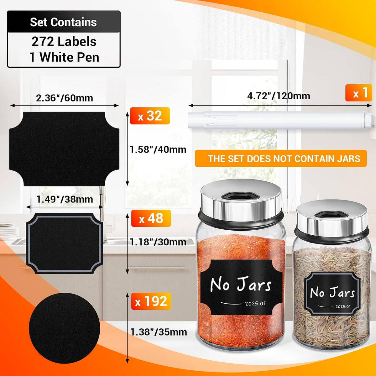 Segarty Food Label Stickers, 300 Pcs Blank Expiration Date Stickers to Write On, with 1 Black Pen, Waterproof Removable Freezer Labels for Glass Spice Jars, Canister, Food Container