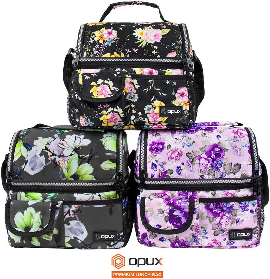 opux Insulated Lunch Bag for Men Women, Double Decker Leakproof Lunch Box Cooler Tote with Shoulder Strap, Large Lunchbox for Work School Travel Meal Prep, Adults Kids Boys Girls, Green, 16 Cans