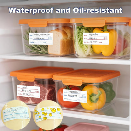 1200 Pieces Removable Food Labels Stickers, 2 Rolls 1x2 Inch Freezer Labels for Food Containers, No-Residue, Easy Clean, Waterproof & Oil-Resistant Food Storage Labels for Kitchen Restaurants