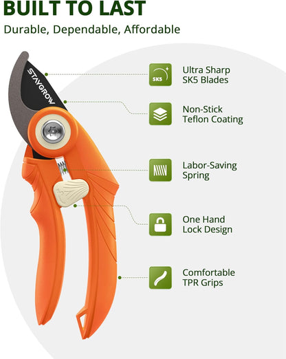 2pcs 6.5" Pruning Shears for Gardening Ultra Sharp Garden Scissors
