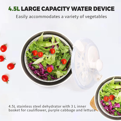 Stainless Steel Salad Spinner, 5 Quart Lettuce Washer Dryer Bowl for Greens | 5 quart stainless steel salad spinner helps wash and dry lettuce, greens and vegetables with bowl for daily kitchen prep use