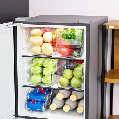 6 Pack Plastic Clear Bins for Organizing- With Handle -11″ Large Pantry Organizer Bins for Shelves Snack,Food or Cleaning Supplies,Fridge Organizers and Storage,Acrylic Kitchen Storage Containers