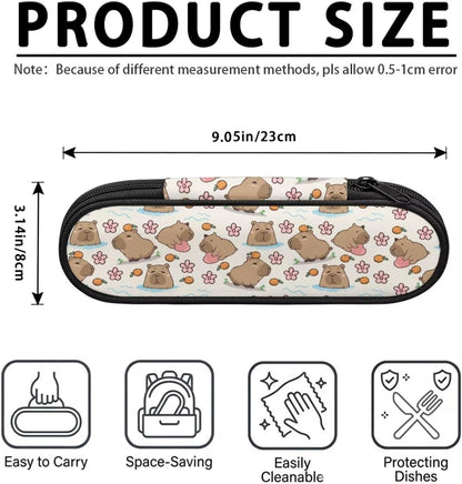 Travel Cutlery Set with Case for Kids Portable Utensil Case Reusable Silverware Pouch for School Travel Lunch Capybara Flower