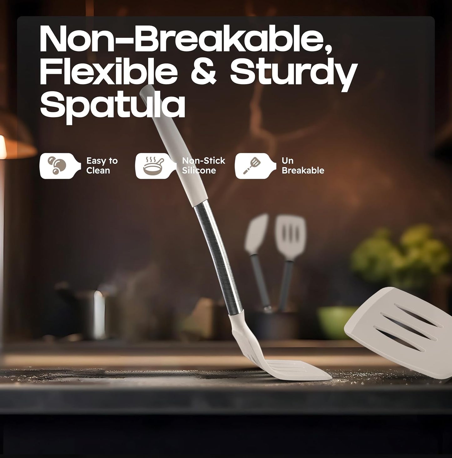 BakeRoyal Silicone Spatula Set - Turner Spatulas Silicone Heat Resistant 600°F - Slotted & Solid Spatula for Cooking Fish, Eggs, Pancakes Flipper – Spatulas for kitchen use – Black
