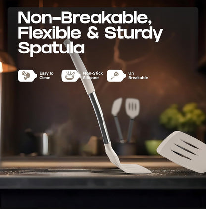 BakeRoyal Silicone Spatula Set - Turner Spatulas Silicone Heat Resistant 600°F - Slotted & Solid Spatula for Cooking Fish, Eggs, Pancakes Flipper – Spatulas for kitchen use – Black