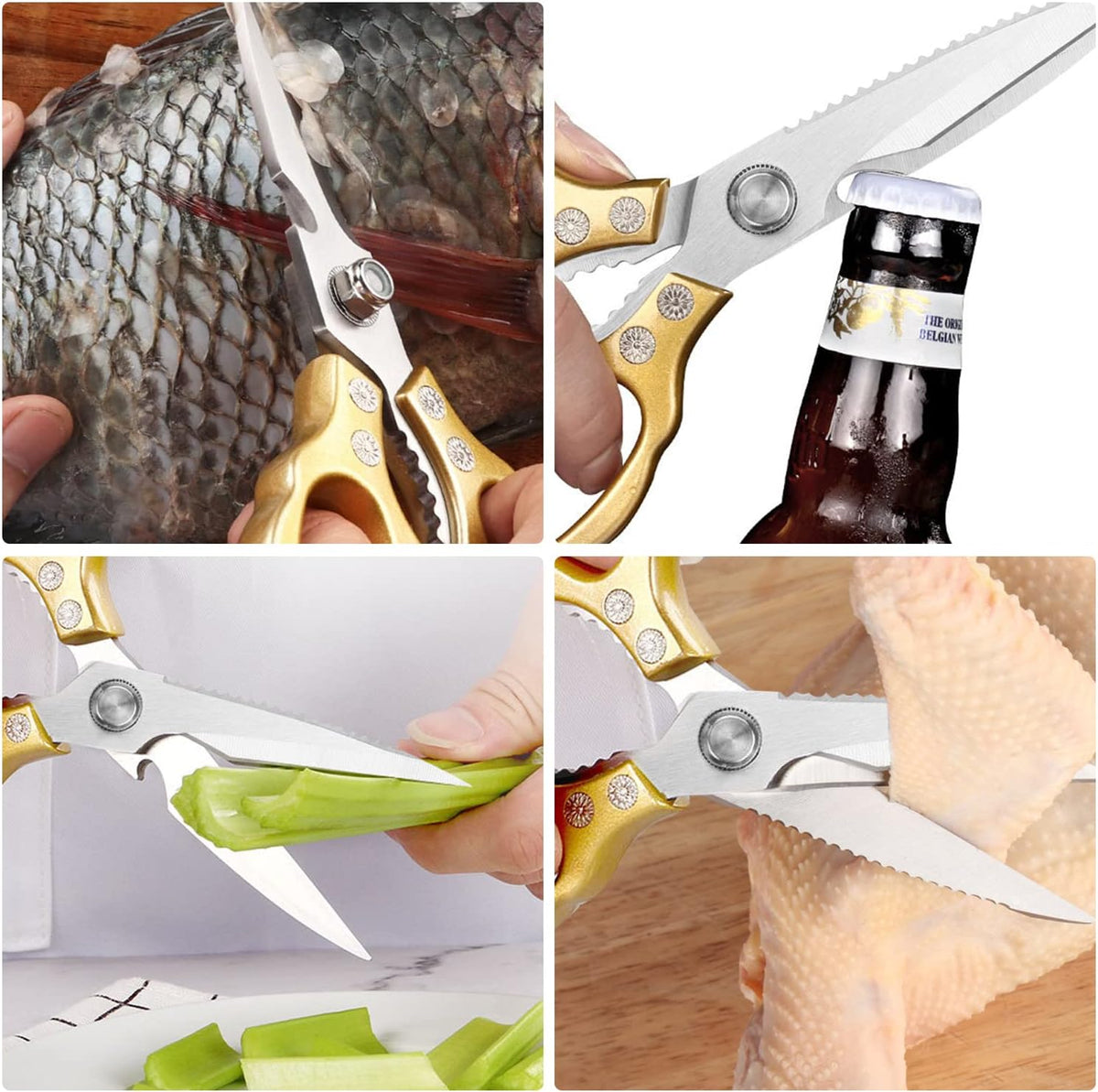 Heavy Duty Sharp Kitchen Scissors, Dishwasher Safe, Cooking Shears for Meat, Chicken, Fish, Poultry, Herb, Bread (Red)