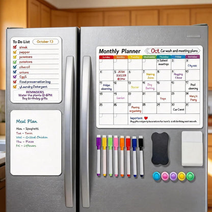 UCMD Monthly Magnetic Dry Erase Calendar Whiteboard Set (4-Pack) for Fridge,Reusable Monthly and Weekly Planners with List & Blank Board,8 Markers,1 Eraser,1 Magnetic Storage Box and 5 Magnets