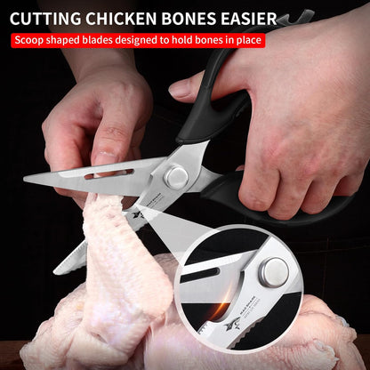 MAD SHARK Kitchen Scissors All Purpose Kitchen Shears Come Apart,Stainless Steel Utility Scissors with Comfort Grip,Heavy Duty Poultry Shears for Food,Chicken,Meat,Fish,Dishwash Safe(BLACK)