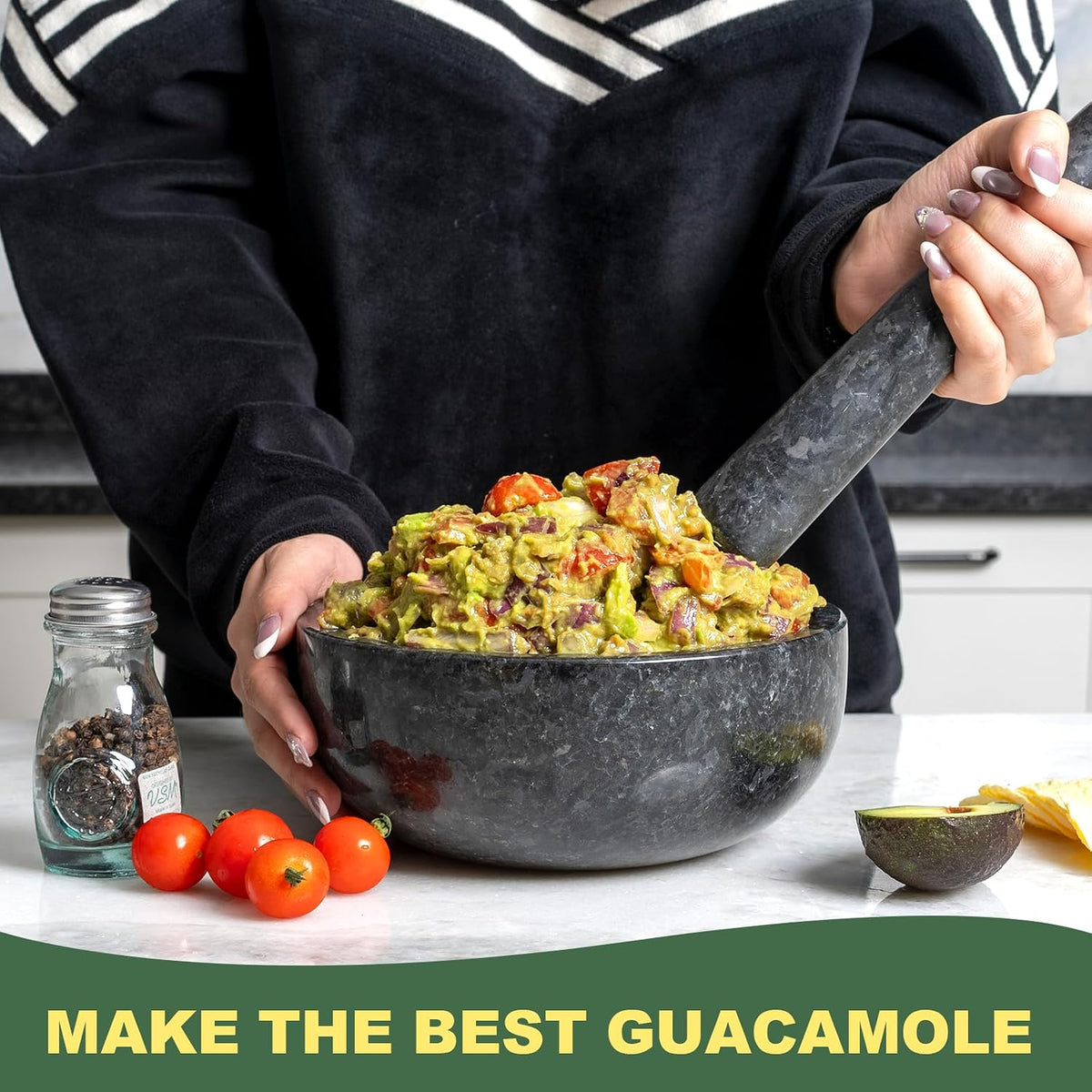 Koville Luxury Marble Mortar and Pestle Set, 7"-4cups Grinder Bowl for Guacamole, Salsa, Pill Crusher, Spice, Herb, Garlic, Nut, Heavy Duty Grinder for Kitchen