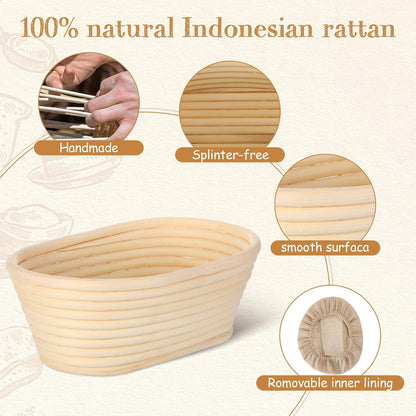 Gejoy 8 Pack 10 Inch Oval Banneton Bread Proofing Basket for Bakers