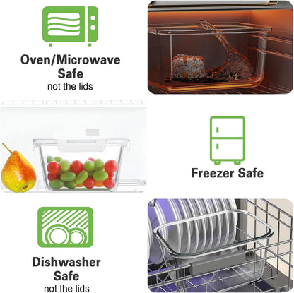 HOMBERKING 4 Pieces 63oz/8cup Large Glass Food Storage Containers with Lids, Meal Prep Containers, Airtight Bento Boxes with Leak Proof Locking (2 Containers + 2 Lids) - Microwave, Oven Safe