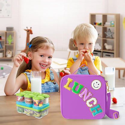 Insulated Lunch Bag With Adjustable Shoulder Strap, Nylon Preppy Lunch Box Large Insulated Lunch Bag Reusable Lunch Tote Bag with Smiley Preppy LunchBag for Girls School Travel Picnic (Green)