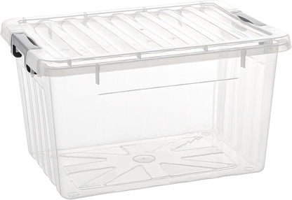 Cetomo 60Qt*6 Plastic Storage Bins, Storage Box, 6 Pack, Organizing Container with Wheels, Durable Lids and Secure Latching Buckles, Stackable and Nestable, Clear with Black Buckle