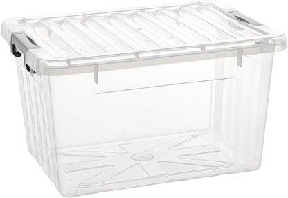 Cetomo 60Qt*6 Plastic Storage Bins, Storage Box, 6 Pack, Organizing Container with Wheels, Durable Lids and Secure Latching Buckles, Stackable and Nestable, Clear with Black Buckle