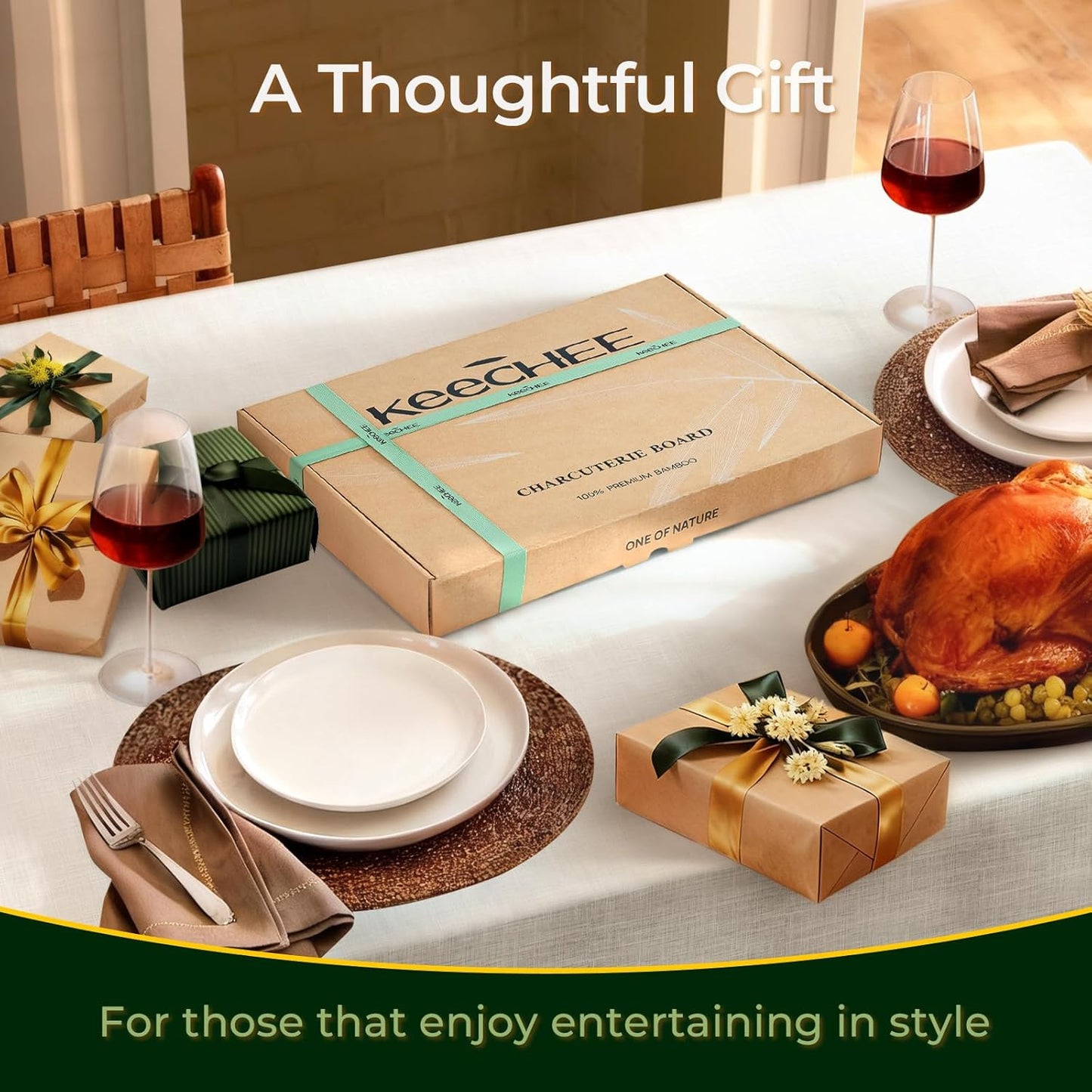 keechee Charcuterie Boards Set, Large Bamboo Cheese Board Set with Chalkboard Edge & Forks Set - Ideal for Housewarming Gift, Weddings, Bridal Showers, and Unique Gifts for Womem