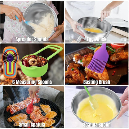 Mixing Bowls with Lids Set, Stainless Steel, 7 Sizes (0.7-4.5QT), with 3 Grater Attachments, Nesting, Dishwasher Safe, for Cooking, Baking and Serving (Khaki-7 Sizes)