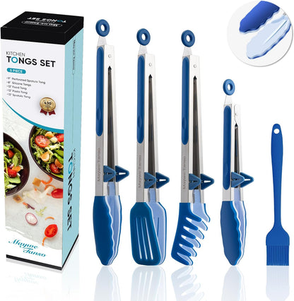 3 Pack Silicone Tongs for Cooking,Maywe Tanso 9 Inch Cooking Kitchen Tongs with Silicone Tips,Nonstick Stainless Steel Tongs for Steak Pie Pizza Pasta Spaghetti Salad BBQ Buffet