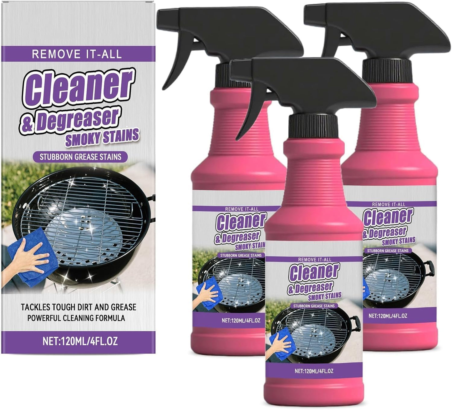 Fast Acting Heavy Duty Grill Degreaser Spray, BBQ Grill Cleaner for Outdoor Grill, Removes Burnt Grease Oil Stains from Grates Oven Smoker Stove, Kitchen Degreaser Cleaning Spray (2pcs)
