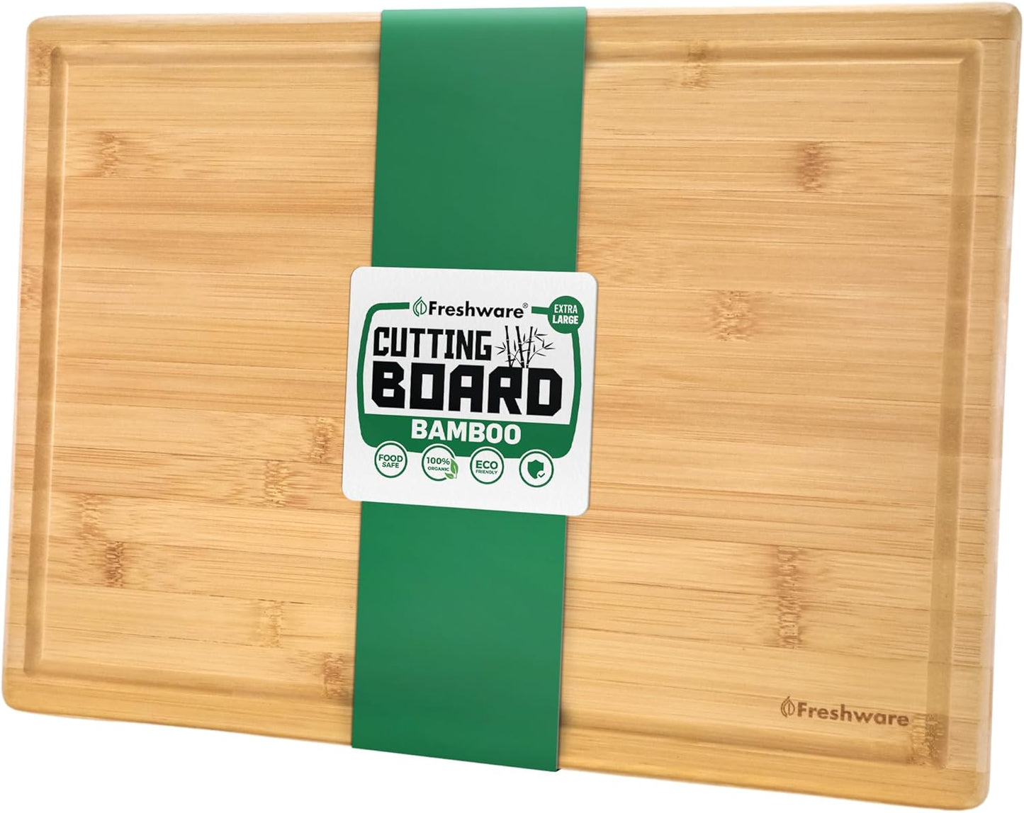Freshware Wood Cutting Boards for Kitchen - Bamboo Cutting Board Set of 3, Cutting Boards with Juice Grooves, Serving Board Set, Chopping Board for Meat, Veggie, Easy Grip Handle (9x6", 12x8", 15x10")