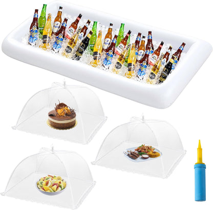 HBlife 4 PCS Inflatable Serving Bar, 2 Size Inflatable Buffet Cooler for Party,BBQ,Luau, Salad Ice Tray Food Drink Containers with Drain Plug and 1 Hand Air Pump