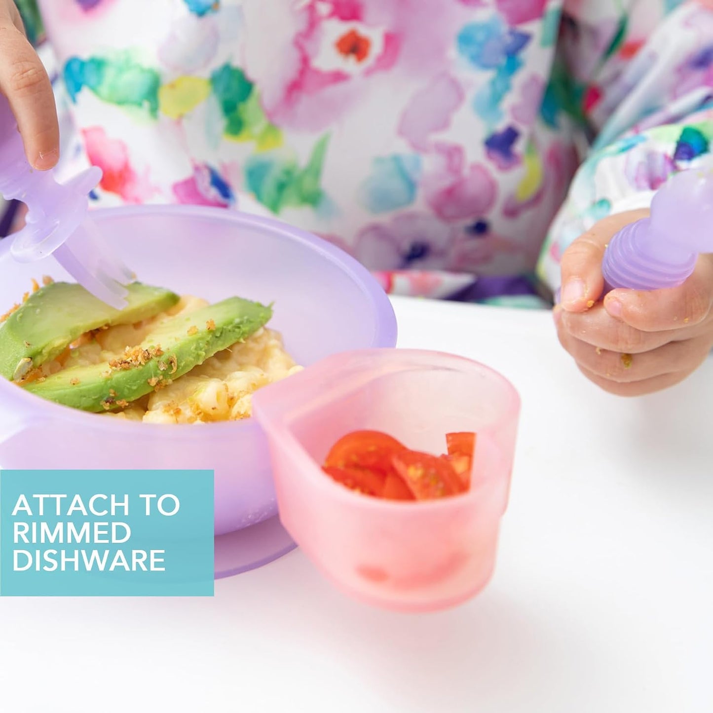 Bumkins Baby Silicone Little Dippers, Attaches to Bowls, Dishes and Plates, Sauce Cup, Holds Condiments, Dip, Puree, Toppings, Baby Led Weaning, Essential Feeding Supplies, Babies 6 Months Up, Pink