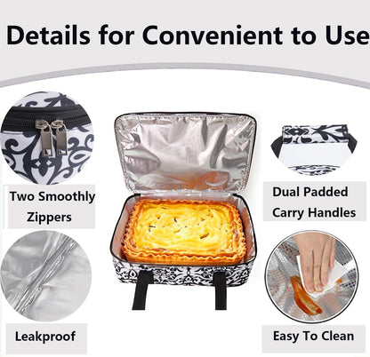 Lestyn Insulated Casserole Carrier Bag - Portable Reusable Food Transport Tote Bag Fits 9x13 Lasagna Baking Dish Pan to Keep Food Hot/Cold for Gathering/Potluck Parties/Cookout/Camping/Offices-Gray