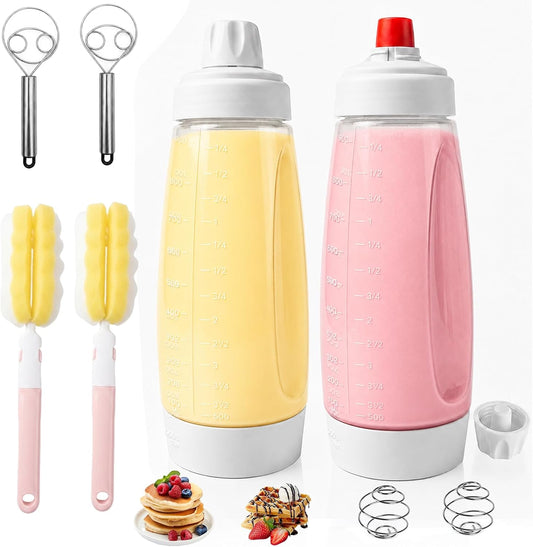 Pancake Batter Dispenser Bottle 2-Pack, 1000ml Squeeze Mixer Kit