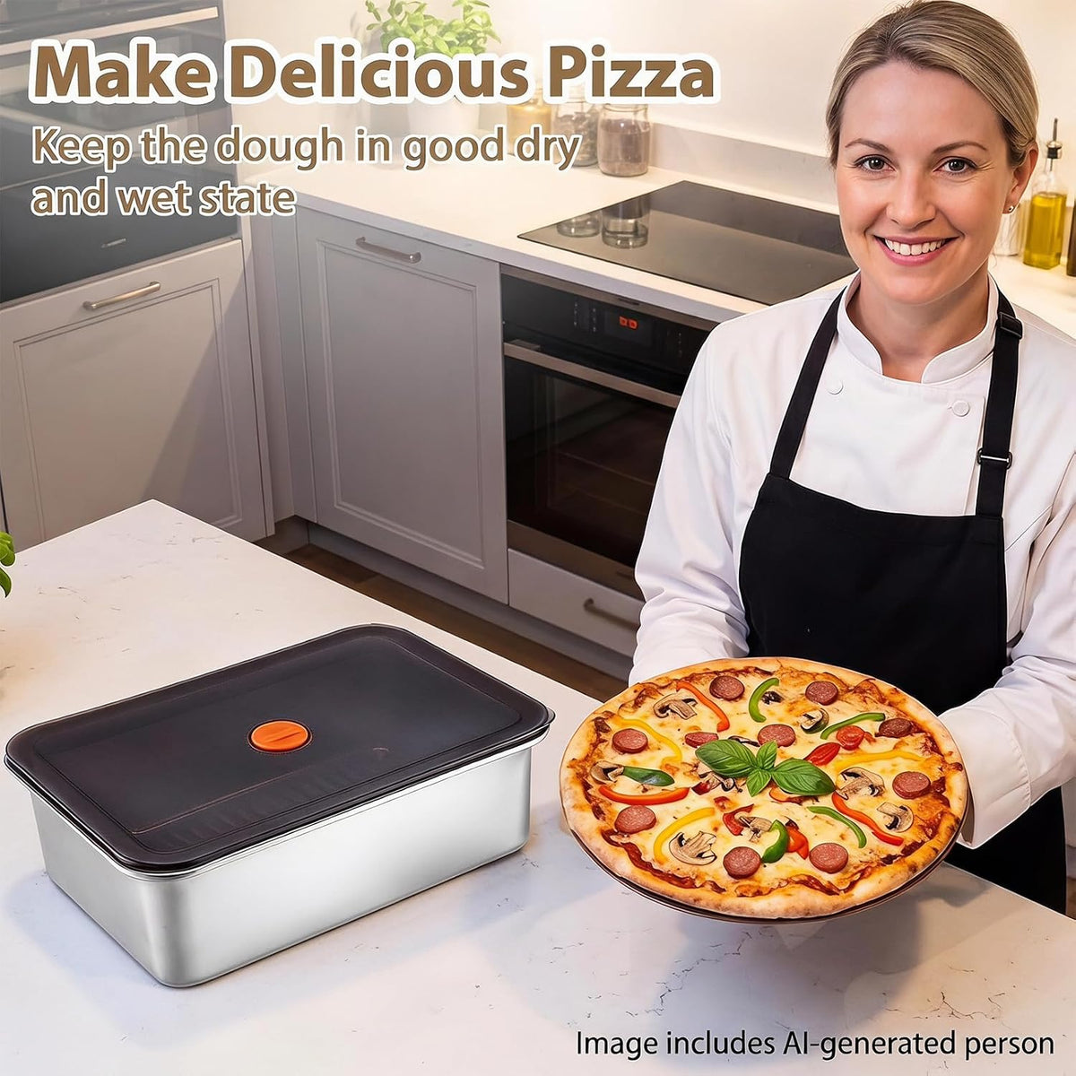 Pizza Dough Proofing Box with Lid, Stainless Steel Food Storage Box Container with Leak Proof & Airtight Lid, 11.8 x 8.2Inch Large Capacity Household Rectangle Pizza Dough Container
